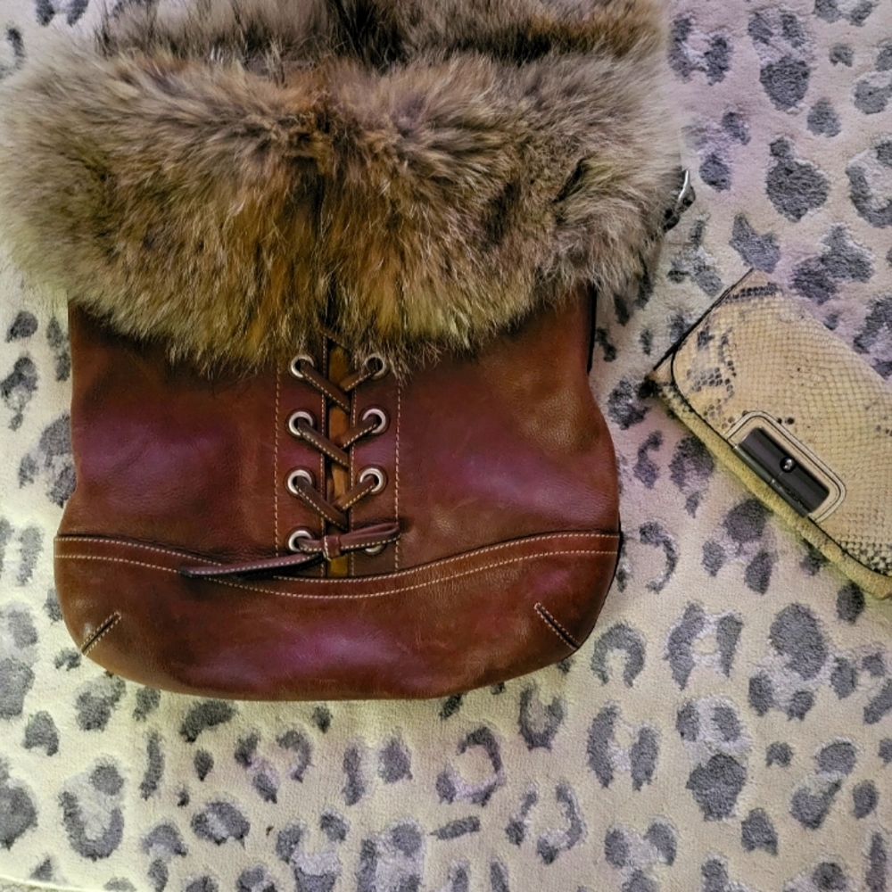 Coach fur leather vintage bag with wallet